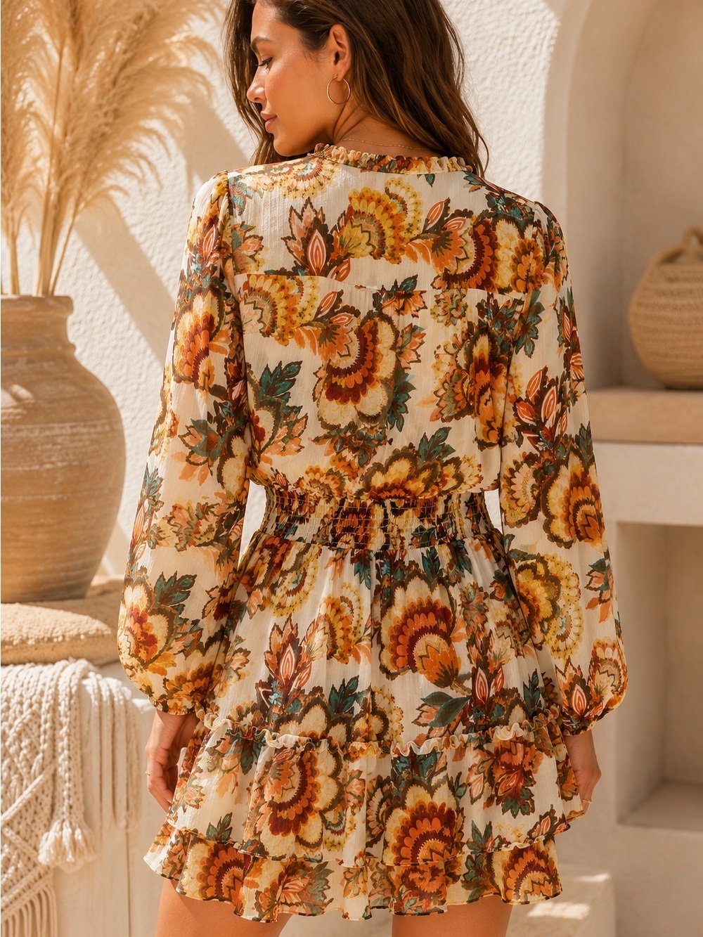 NWT Autres Filles Womens Ivory Floral Smocked Mini Dress X-Small - Picture 2 of 10